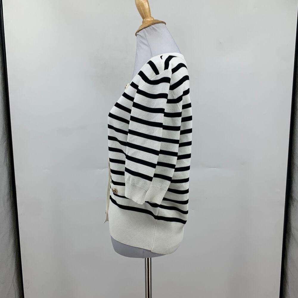 CeCe Cardigan Womens M Medium Striped Half Sleeve Goldtone Buttons Outfitted - Picture 6 of 14